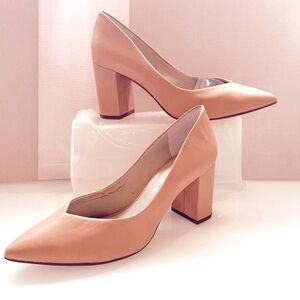 1.STATE Blush Nude Pointed Toe Block Heel Pumps